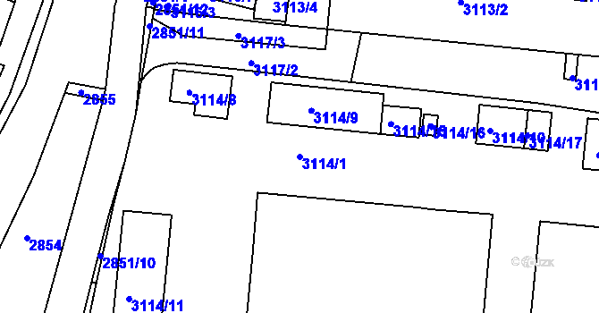 Parcela st. 3114/1 v KÚ Příbram, Katastrální mapa