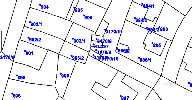 Parcela st. 3170/9 v KÚ Příbram, Katastrální mapa