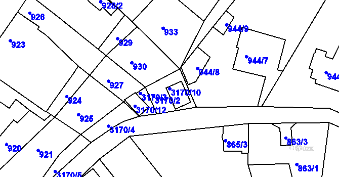 Parcela st. 3170/10 v KÚ Příbram, Katastrální mapa