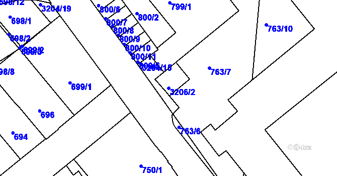 Parcela st. 3206/2 v KÚ Příbram, Katastrální mapa