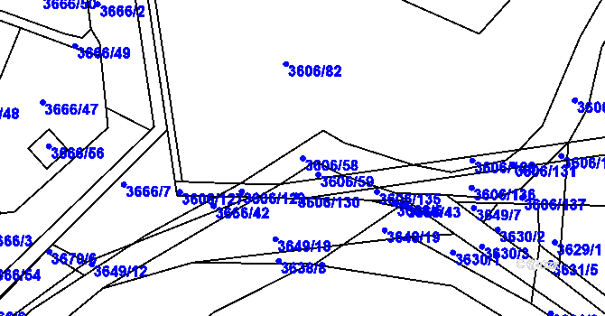Parcela st. 3606/58 v KÚ Příbram, Katastrální mapa