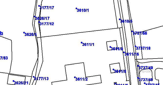 Parcela st. 3611/1 v KÚ Příbram, Katastrální mapa