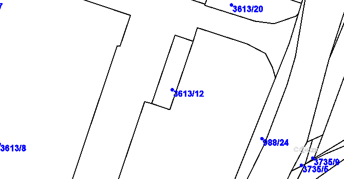 Parcela st. 3613/12 v KÚ Příbram, Katastrální mapa