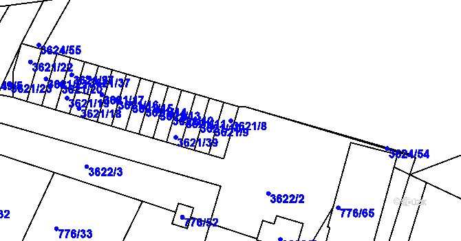 Parcela st. 3621/8 v KÚ Příbram, Katastrální mapa