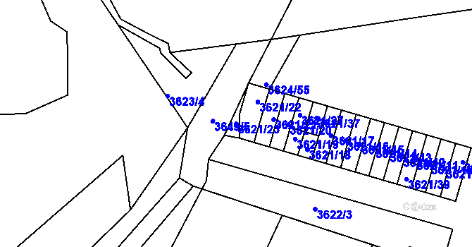 Parcela st. 3621/23 v KÚ Příbram, Katastrální mapa