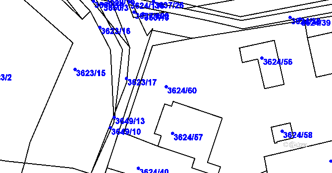 Parcela st. 3624/60 v KÚ Příbram, Katastrální mapa