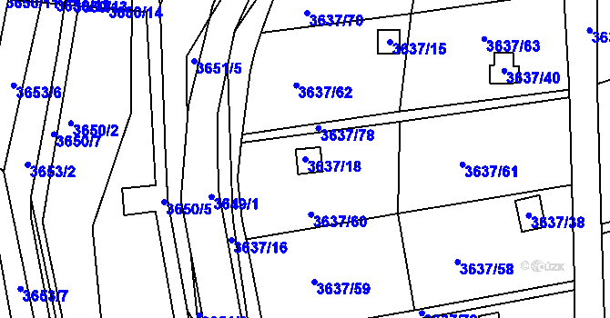Parcela st. 3637/18 v KÚ Příbram, Katastrální mapa