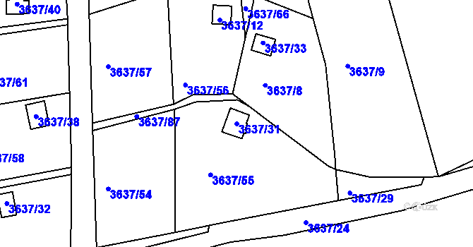 Parcela st. 3637/31 v KÚ Příbram, Katastrální mapa