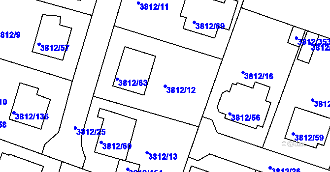 Parcela st. 3812/12 v KÚ Příbram, Katastrální mapa