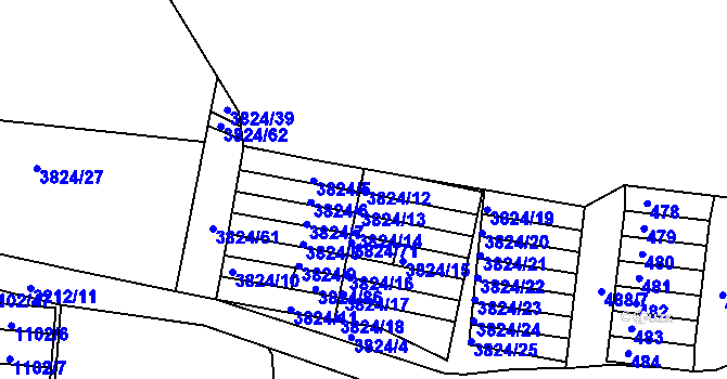 Parcela st. 3824/12 v KÚ Příbram, Katastrální mapa