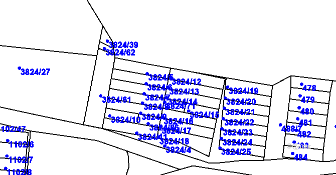 Parcela st. 3824/13 v KÚ Příbram, Katastrální mapa