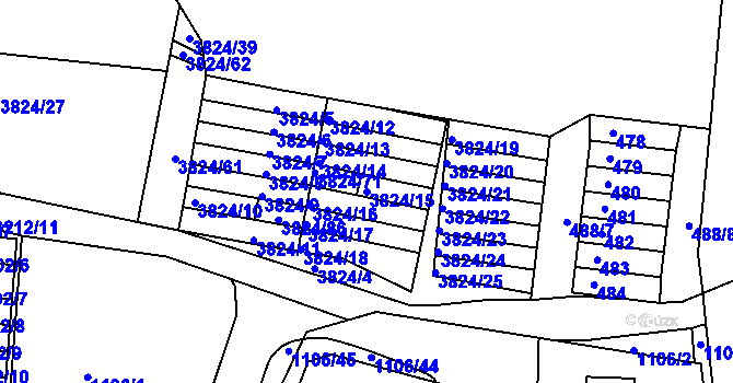 Parcela st. 3824/15 v KÚ Příbram, Katastrální mapa