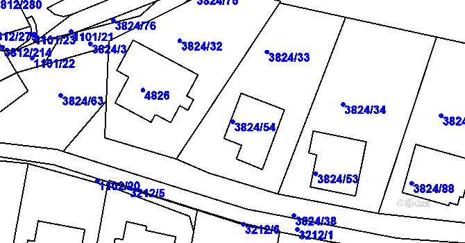 Parcela st. 3824/54 v KÚ Příbram, Katastrální mapa