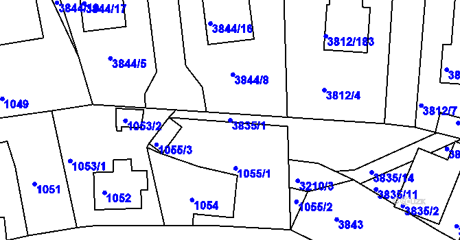 Parcela st. 3835/1 v KÚ Příbram, Katastrální mapa