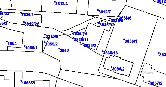 Parcela st. 3835/2 v KÚ Příbram, Katastrální mapa