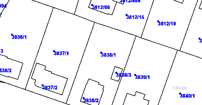 Parcela st. 3838/1 v KÚ Příbram, Katastrální mapa