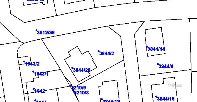Parcela st. 3844/2 v KÚ Příbram, Katastrální mapa