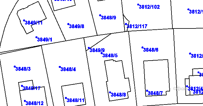 Parcela st. 3848/5 v KÚ Příbram, Katastrální mapa