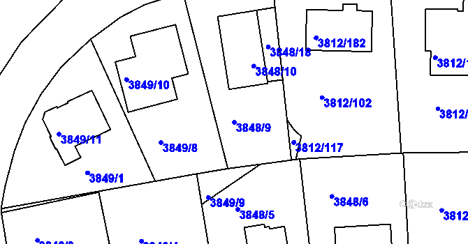Parcela st. 3848/9 v KÚ Příbram, Katastrální mapa