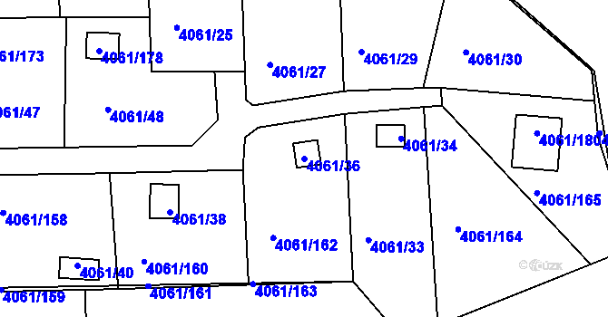 Parcela st. 4061/36 v KÚ Příbram, Katastrální mapa
