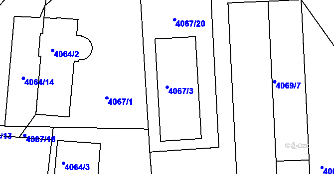 Parcela st. 4067/3 v KÚ Příbram, Katastrální mapa
