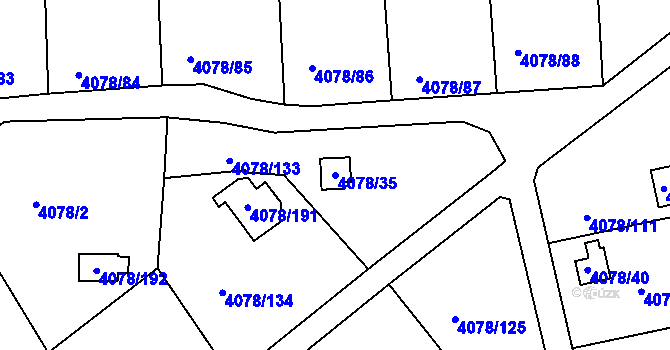 Parcela st. 4078/35 v KÚ Příbram, Katastrální mapa