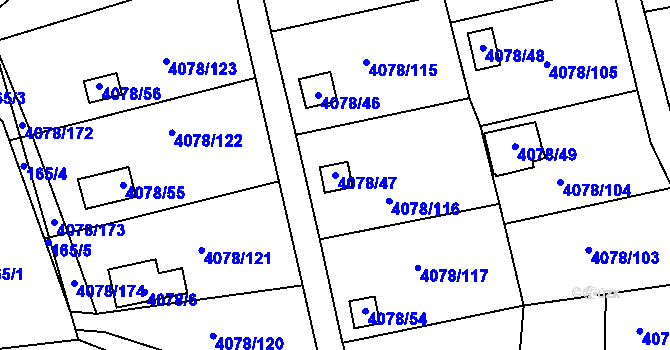 Parcela st. 4078/47 v KÚ Příbram, Katastrální mapa