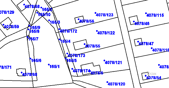Parcela st. 4078/55 v KÚ Příbram, Katastrální mapa