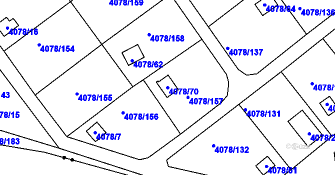 Parcela st. 4078/70 v KÚ Příbram, Katastrální mapa
