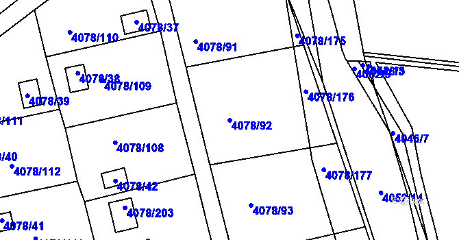 Parcela st. 4078/92 v KÚ Příbram, Katastrální mapa