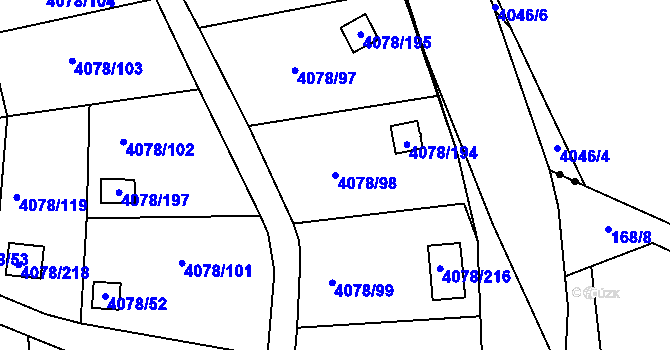 Parcela st. 4078/98 v KÚ Příbram, Katastrální mapa