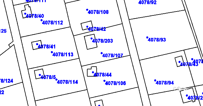Parcela st. 4078/107 v KÚ Příbram, Katastrální mapa