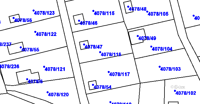 Parcela st. 4078/116 v KÚ Příbram, Katastrální mapa
