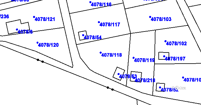 Parcela st. 4078/118 v KÚ Příbram, Katastrální mapa