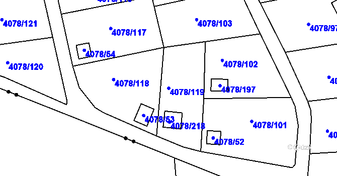 Parcela st. 4078/119 v KÚ Příbram, Katastrální mapa