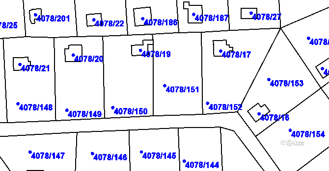 Parcela st. 4078/151 v KÚ Příbram, Katastrální mapa