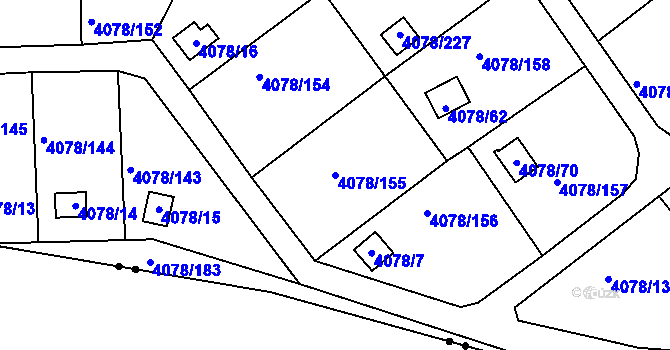 Parcela st. 4078/155 v KÚ Příbram, Katastrální mapa