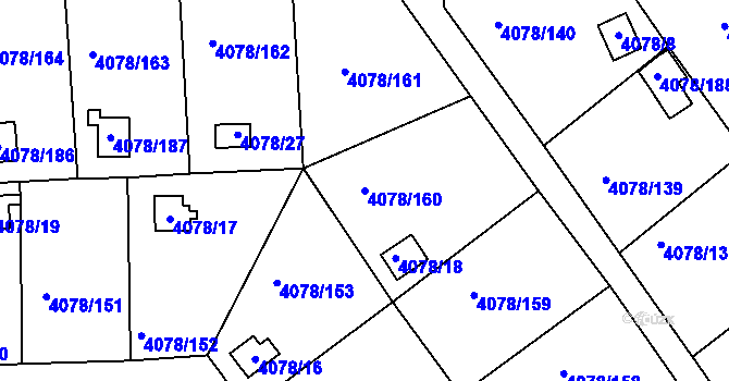 Parcela st. 4078/160 v KÚ Příbram, Katastrální mapa