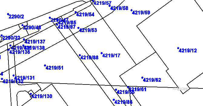 Parcela st. 4219/17 v KÚ Příbram, Katastrální mapa