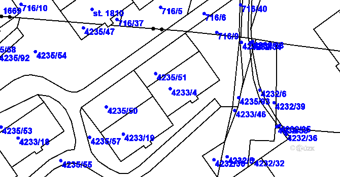 Parcela st. 4233/4 v KÚ Příbram, Katastrální mapa