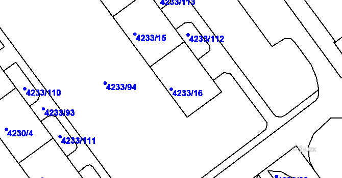Parcela st. 4233/16 v KÚ Příbram, Katastrální mapa