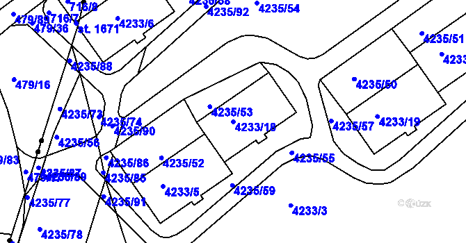 Parcela st. 4233/18 v KÚ Příbram, Katastrální mapa