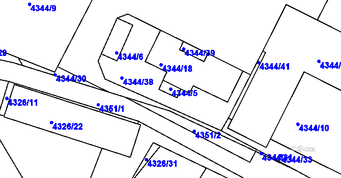 Parcela st. 4344/5 v KÚ Příbram, Katastrální mapa