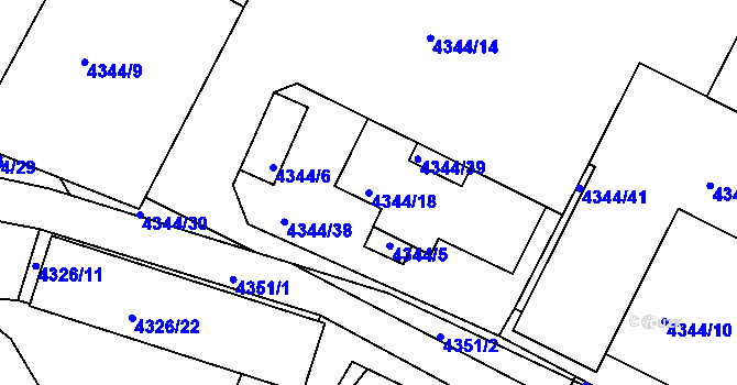 Parcela st. 4344/18 v KÚ Příbram, Katastrální mapa