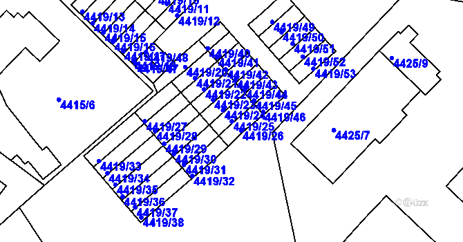 Parcela st. 4419/25 v KÚ Příbram, Katastrální mapa