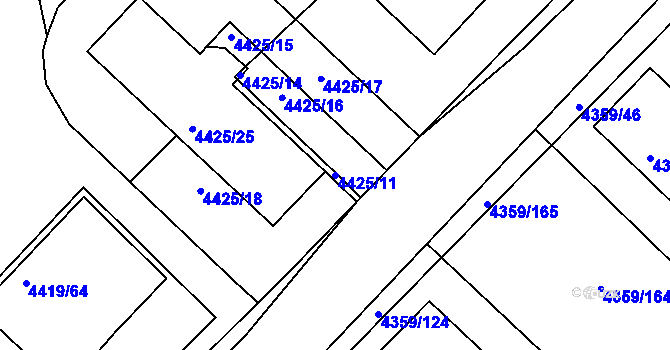 Parcela st. 4425/11 v KÚ Příbram, Katastrální mapa