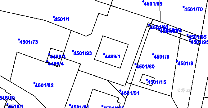 Parcela st. 4499/1 v KÚ Příbram, Katastrální mapa