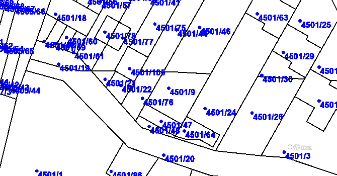 Parcela st. 4501/9 v KÚ Příbram, Katastrální mapa