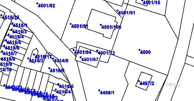 Parcela st. 4501/12 v KÚ Příbram, Katastrální mapa