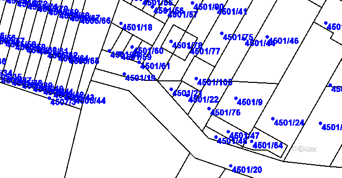 Parcela st. 4501/21 v KÚ Příbram, Katastrální mapa